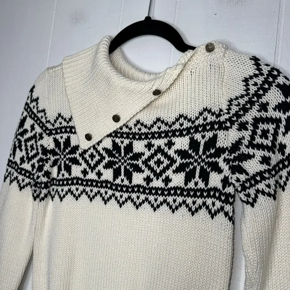 Ralph Lauren Kid’s Fair Isle Nordic Sweater Draped Neck White Size L 12/14